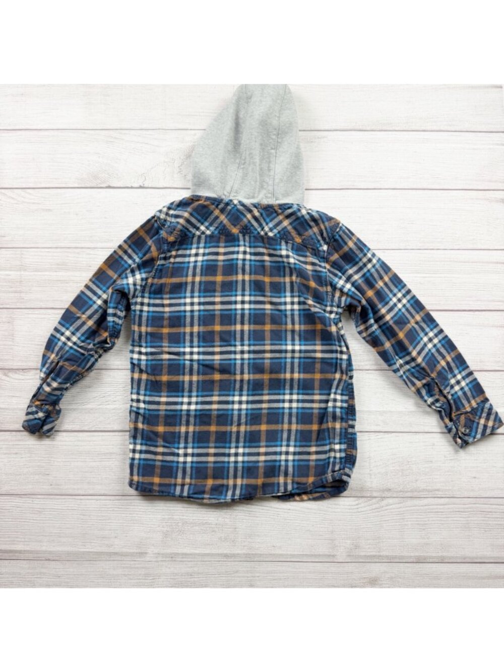 Carhartt Boys Flannel Hooded Shirt Shacket Blue Plaid Button Down Medium 10-12 - Picture 4 of 4